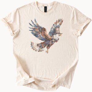 Steampunk Eagle Graphic T Shirt with Gears and Top Hat Bald Eagle Design